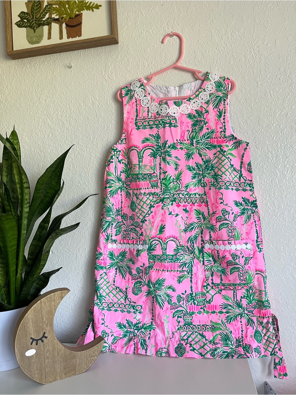 Lilly Pulitzer Girls Pink Tropical Palm-Print Sleeveless Dress